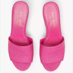 Kate Spade Malibu Raffia Pink Leather Slide Kitten Heels